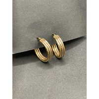 Ladies 9ct Three Tone Gold Round Hoop Earrings