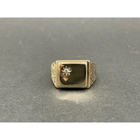 Mens 9ct Yellow Gold Diamond Ring