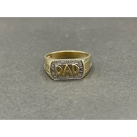 Mens 9ct Yellow Gold Diamond ''DAD' Ring