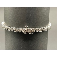 Ladies 925 Sterling Silver Heart Link Diamond Tennis Bracelet