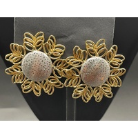 Ladies 18ct Two Tone Gold Flower Stud Earrings