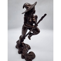 Nude Witch on Broom Bronze Statue 27cm High x 15cm Wide