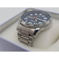 Q&Q Mens Stainless Steel Quartz Analog Watch with Day and Date Display