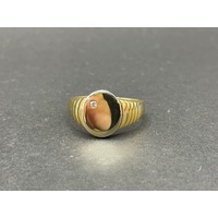 Mens 9ct Yellow Gold Oval Signet Diamond Ring