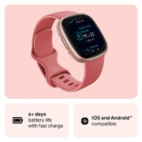 Fitbit Versa 4 Smart Fitness Watch Pink Sand Copper Rose Aluminium