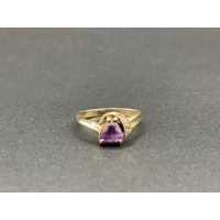 Ladies 9ct Yellow Gold Purple Gemstone and Diamonds Ring