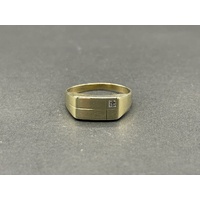 Mens 9ct Yellow Gold Signet Diamond Ring