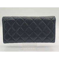 Chanel Black Caviar Quilted Leather Flap Wallet with Chain and Gold Hardware