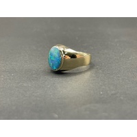 Mens 9ct Yellow Gold Blue Opal Ring