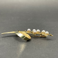 Ladies 14ct Yellow Gold White Pearl Bouquet Brooch