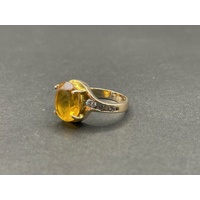 Ladies 9ct Yellow Gold Yellow Gemstone Ring