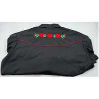Ely Cattleman Western Shirt XL Black Embroidered Rose Pearl Snap 15203954-BK