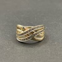 Ladies 9ct Yellow Gold Diamond Cross Over Ring