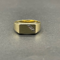 Mens 9ct Yellow Gold Signet Diamond Ring