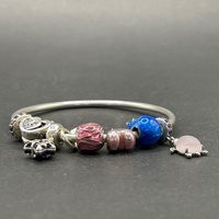 Ladies 925 Sterling Silver Round Charm Bangle