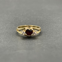 Ladies 14ct Yellow Gold Red Heart Shape Gemstone Ring