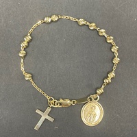 Ladies 9ct Yellow Gold Cable & Bead Link Bracelet