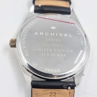 Fossil LE1054 Archival Series Limited Edition Watch 213 of 654 Black Leather