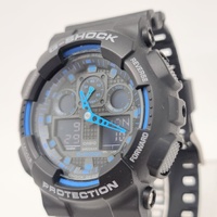 Casio G-Shock GA-100-1A2 Blue Analog Digital Mens Watch Black Resin