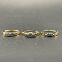 Ladies 9ct Yellow Gold 3 Set Diamond Rings