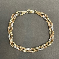 Large View Ladies 9ct Three Tone Gold Oval Belcher Link Bracelet