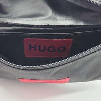 Hugo Mens Waist Belt Bag Black Matte Fabric with Red Logo
