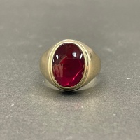 Mens 9ct Yellow Gold Red Gemstone Ring
