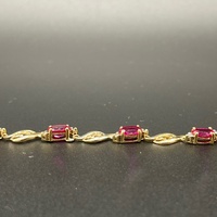 Ladies 9ct Yellow Gold Fancy Link Red Stone Bracelet