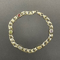 Ladies 9ct Yellow Gold Curb Link Multi Stone Bracelet