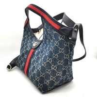 Gucci Giglio Small Tote Blue and White GG Denim Tea Leather Strap