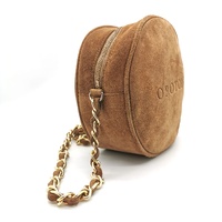 Oroton Suede Round Shoulder Bag Chain Strap Emblem Design Vintage Style