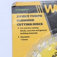 Workzone 2Pc 115mm Turbo Diamond Cutting Discs Wet Dry Bricks Concrete