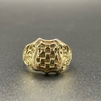 Mens 9ct Yellow Gold Checkered Shield Ring