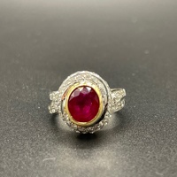 Ladies 18ct White Gold  Red Ruby and Diamonds Ring