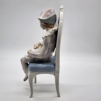 Lladro 1229 Young Harlequin Porcelain Figurine Retired Boy with Cat on Chair