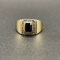 Mens 9ct Yellow Gold Black Gemstone and Diamonds Ring