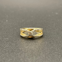 Ladies 10ct Yellow Gold Natural Diamond Cross Over Ring