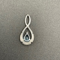 Ladies 10ct White Gold Blue Gemstone & Diamond Droplet Pendant