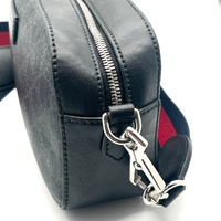 Gucci 574886 GG Supreme Canvas Black Red Web Stripe Leather Shoulder Bag