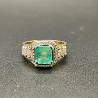 Unisex 9ct Yellow Gold Aqua Gemstone and Diamond Ring