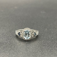 Ladies 14ct White Gold Blue Gemstone & Diamond Ring
