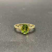 Ladies 10ct Yellow Gold Green Gemstone & Diamond Ring