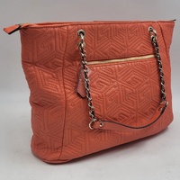 GUESS Coral Pink Quilted Geometric Chain Shoulder Tote Bag Handbag