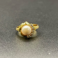 Ladies 9ct Yellow Gold White Pearl & Diamond Ring