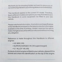 Holden Commodore Calais VY Owners Handbook Manual Audio Book 1st Print