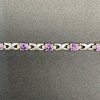 Ladies 925 Sterling Silver Fancy Link Purple Gemstone Bracelet