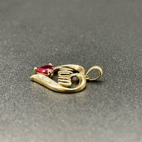 Ladies 9ct Yellow Gold Red Gemstone MUM Heart Pendant