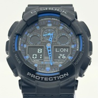 Casio G-Shock GA-100-1A2 Blue Analog Digital Mens Watch Black Resin