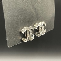 Ladies 14ct White Gold CC Diamond Stud Earrings