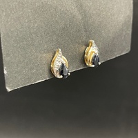 Ladies 9ct Yellow Gold Blue Sapphire & Diamond Stud Earrings